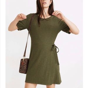 Madewell Palm Tree Crosshatch Puff Sleeve Faux Wrap Dress SZ L NWT